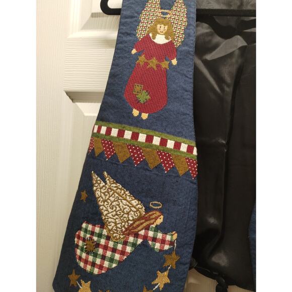 Angel Tapestry One Size Open Front Tie Back Vintage-Inspired Holiday Vest - Picture 2 of 4